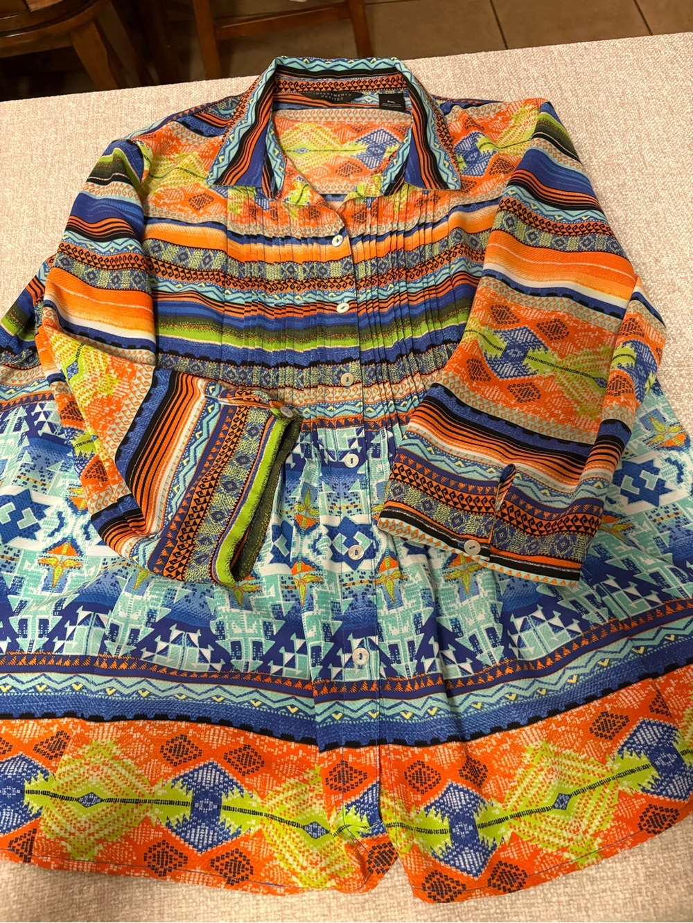 Women’s Investments Multicolor Striped & Geometric Button-Front Flowy Top PXL - Picture 9 of 14
